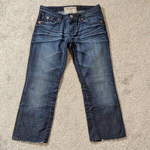 BIG STAR Liv Legendary Blue Jeans, Whiskered Denim Low Rise Crop Jeans; Size 26